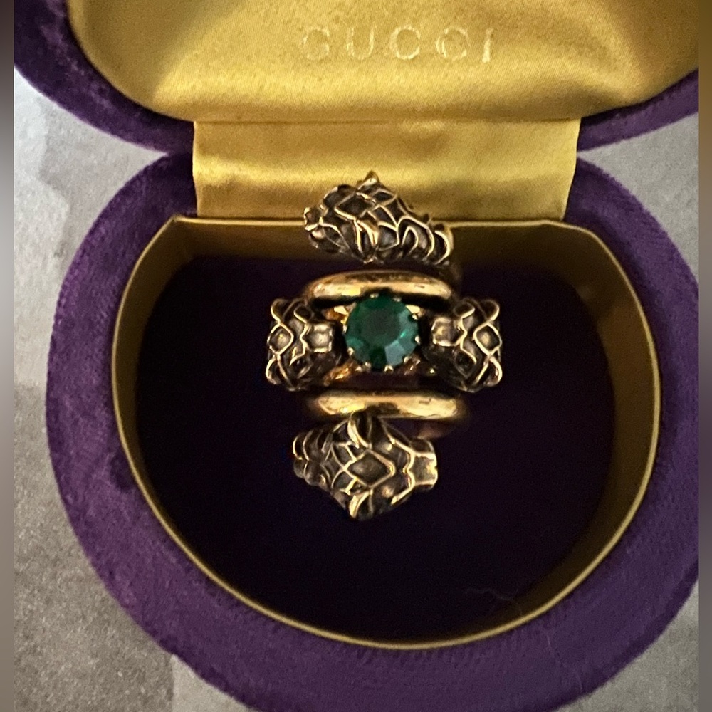 Gucci Green Crystal Embellished Tiger Ring
